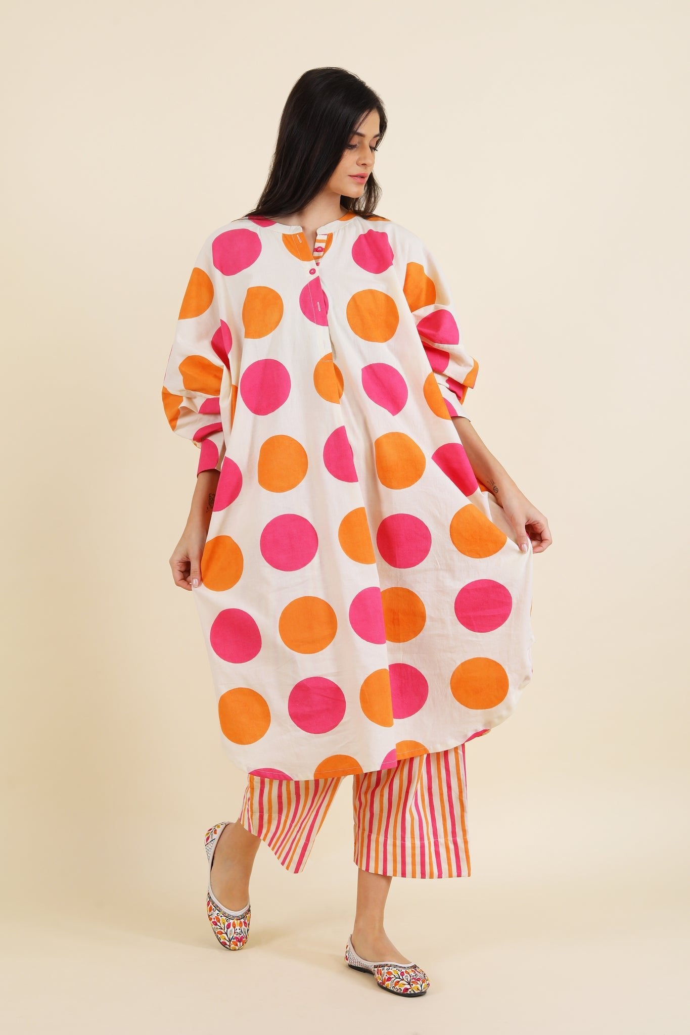 Bindi Co - ord Set - Orange & Pink - CiceroniKurta Set, Everyday WearSheetal Joshi Verma