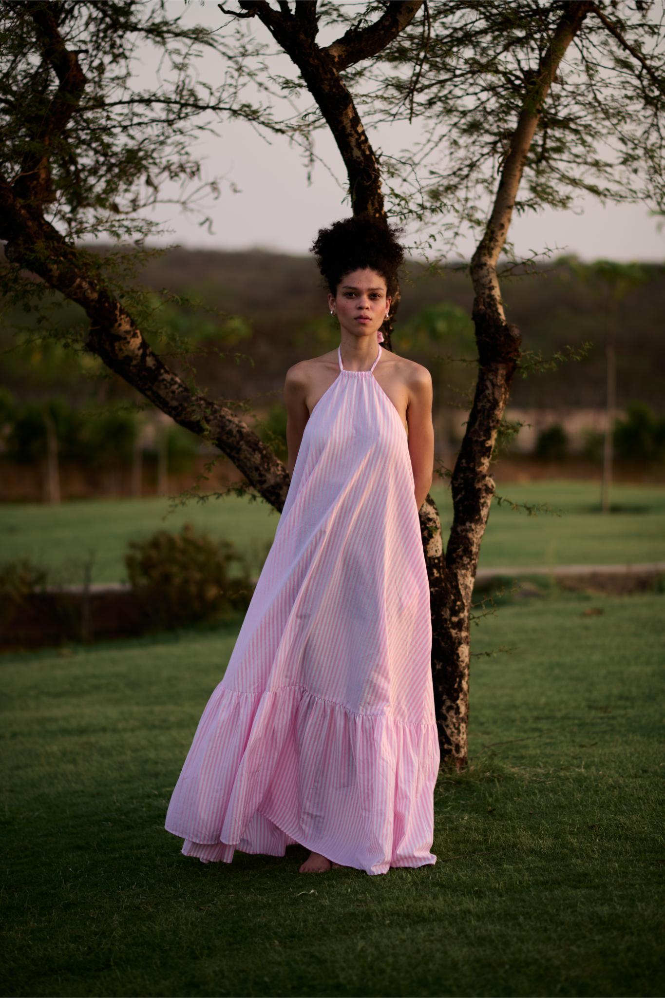 Birds of Paradise Dress - Pink Madras Stripes - CiceroniDressesRAAS Life