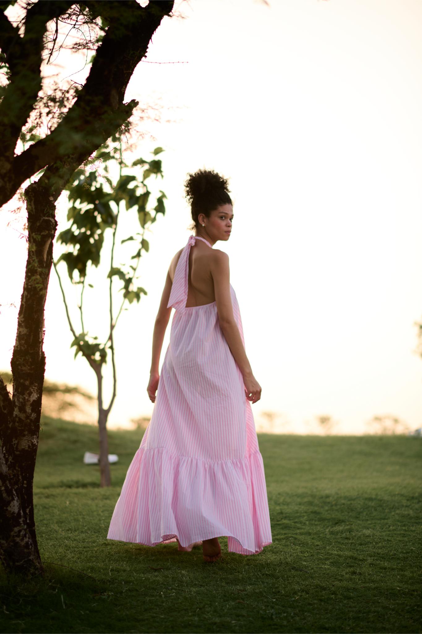 Birds of Paradise Dress - Pink Madras Stripes - CiceroniDressesRAAS Life