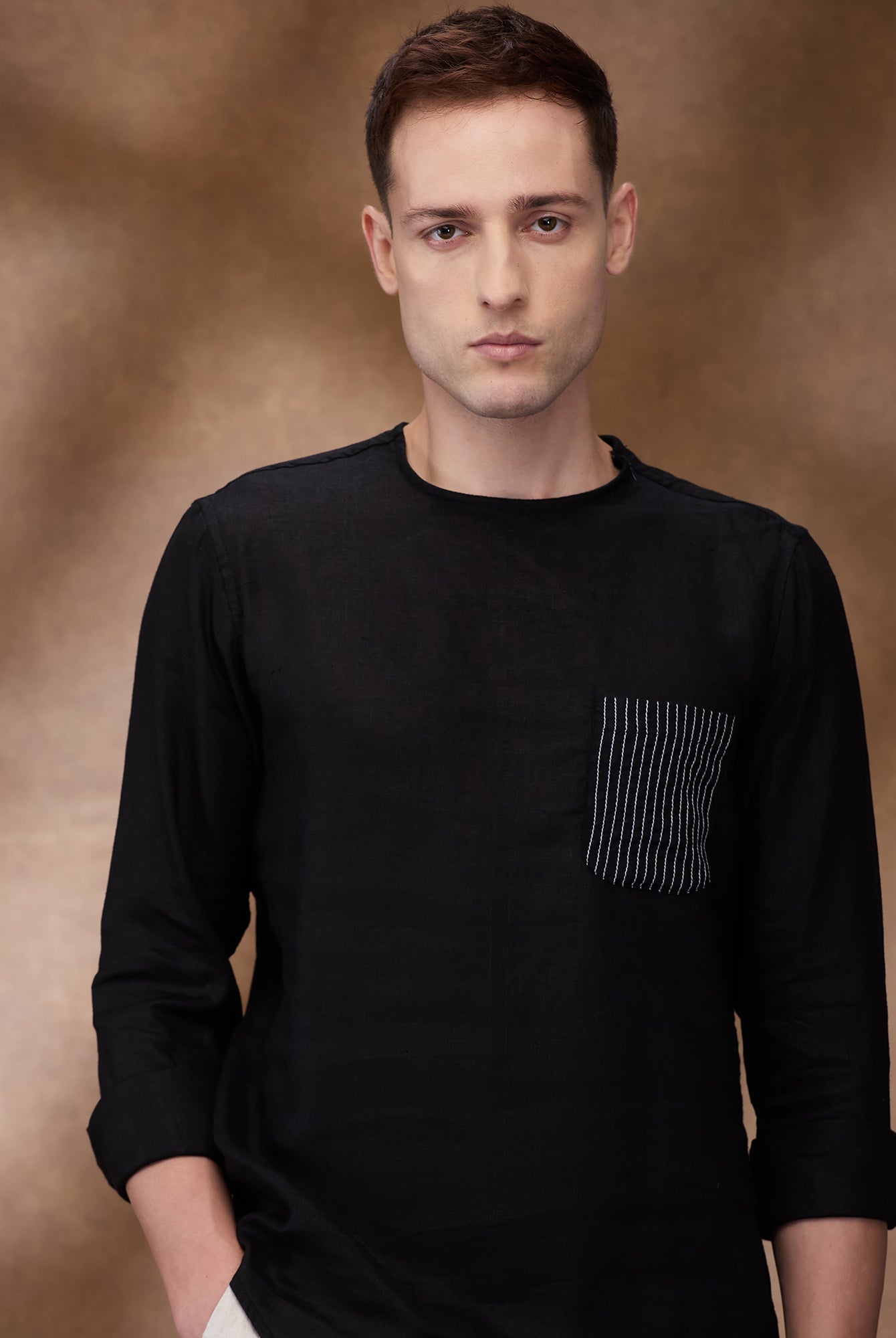 Black 100% Linen Zippered Kurta - CiceroniMen Shirtsbhrāta