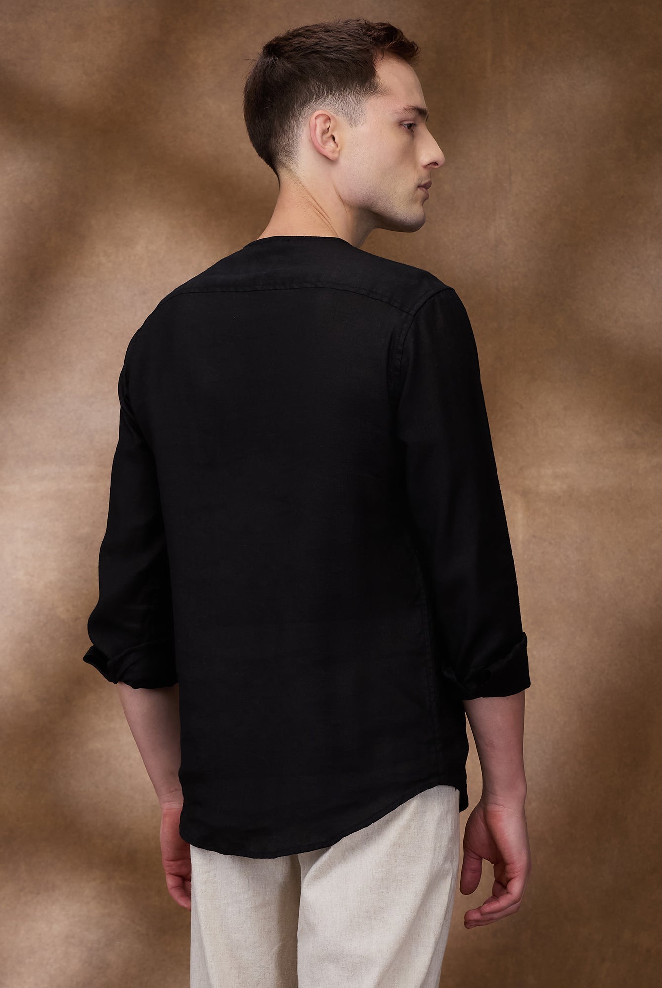 Black 100% Linen Zippered Kurta - CiceroniMen Shirtsbhrāta