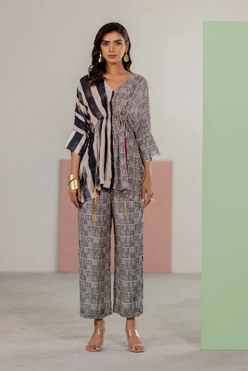 Black and Ivory Co-ord Set - CiceroniCo-ord SetTussah