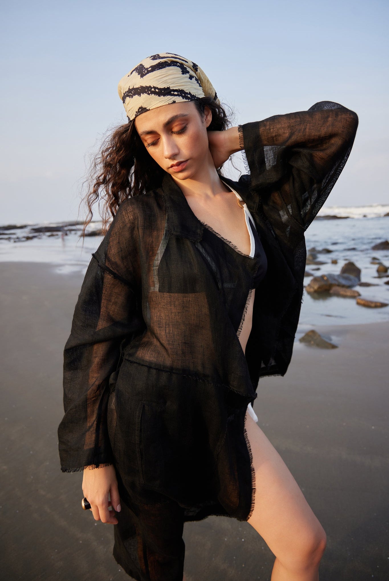 Black Linen Trench - CiceroniCapePriyanca Khanna