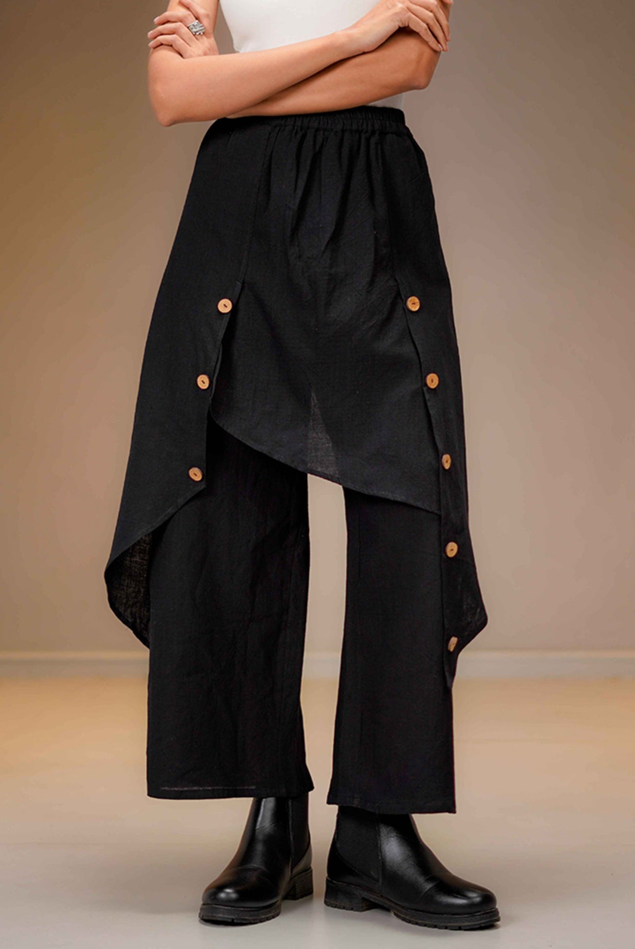 Black Mul Layered Wide - Leg Pants - CiceroniPantsPrathaa