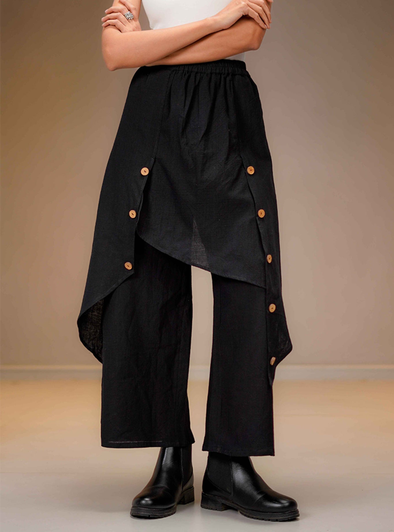 Black Mul Layered Wide - Leg Pants - CiceroniPantsPrathaa