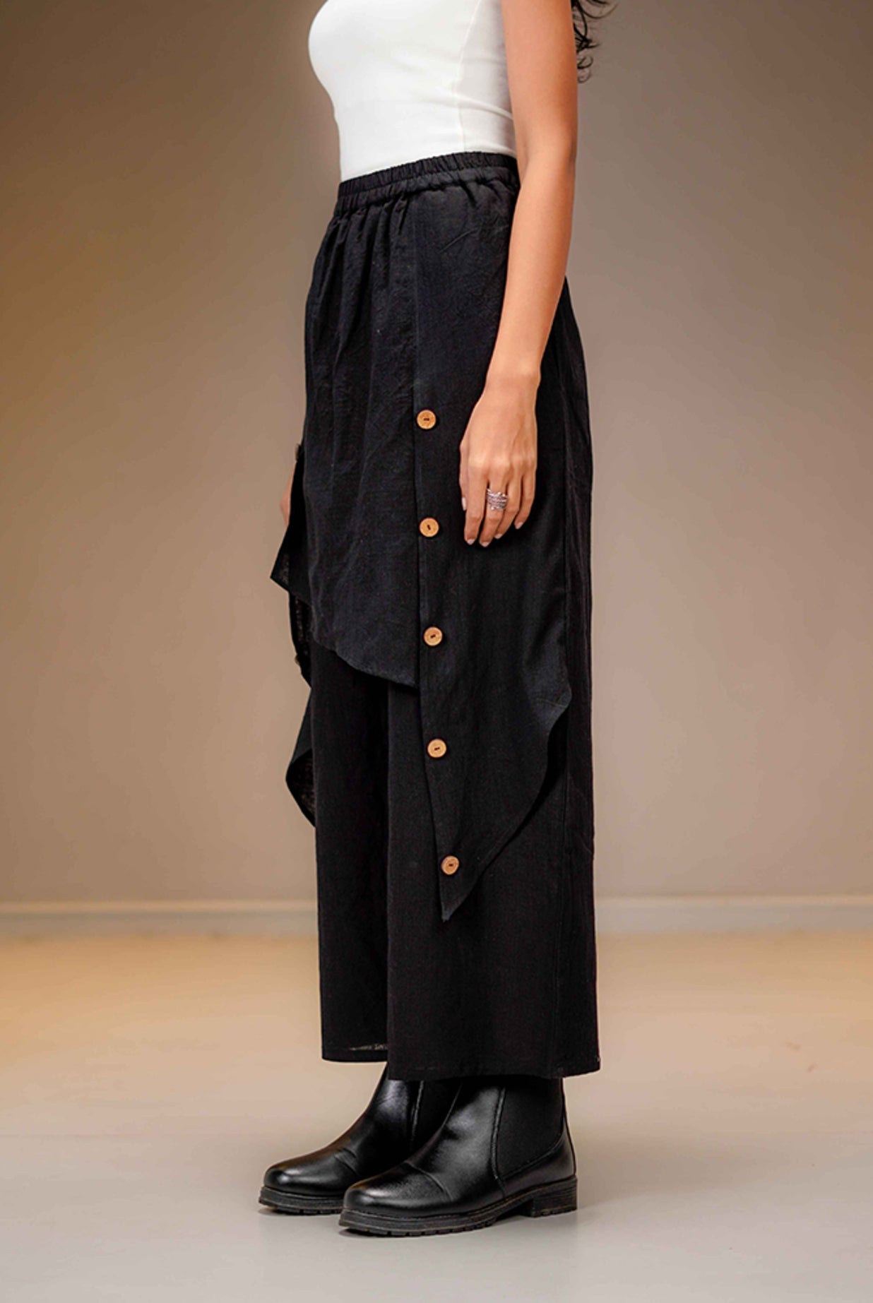 Black Mul Layered Wide - Leg Pants - CiceroniPantsPrathaa