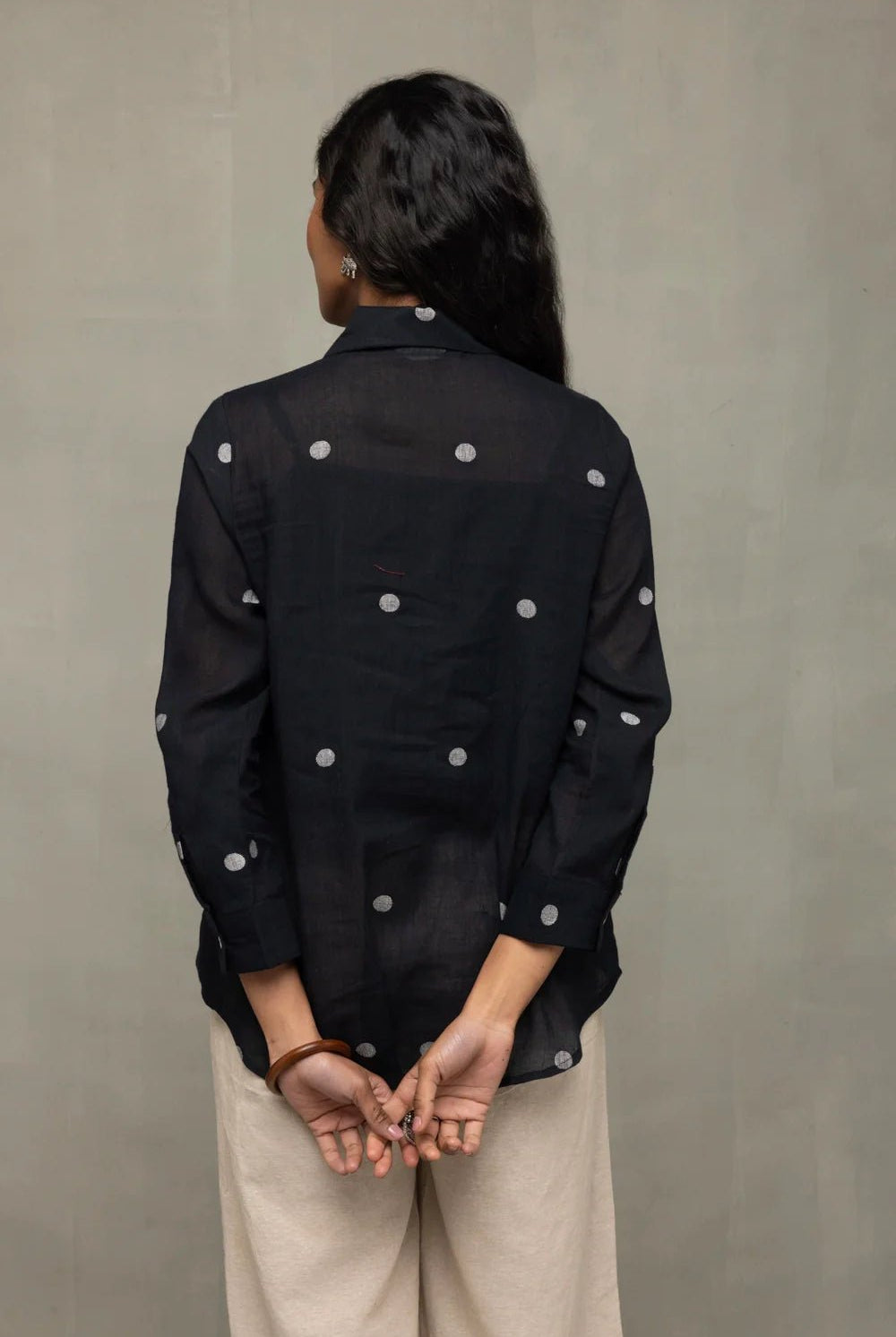 Black Polka Jamdani Shirt - CiceroniWomen ShirtsSutra Art of Clothing