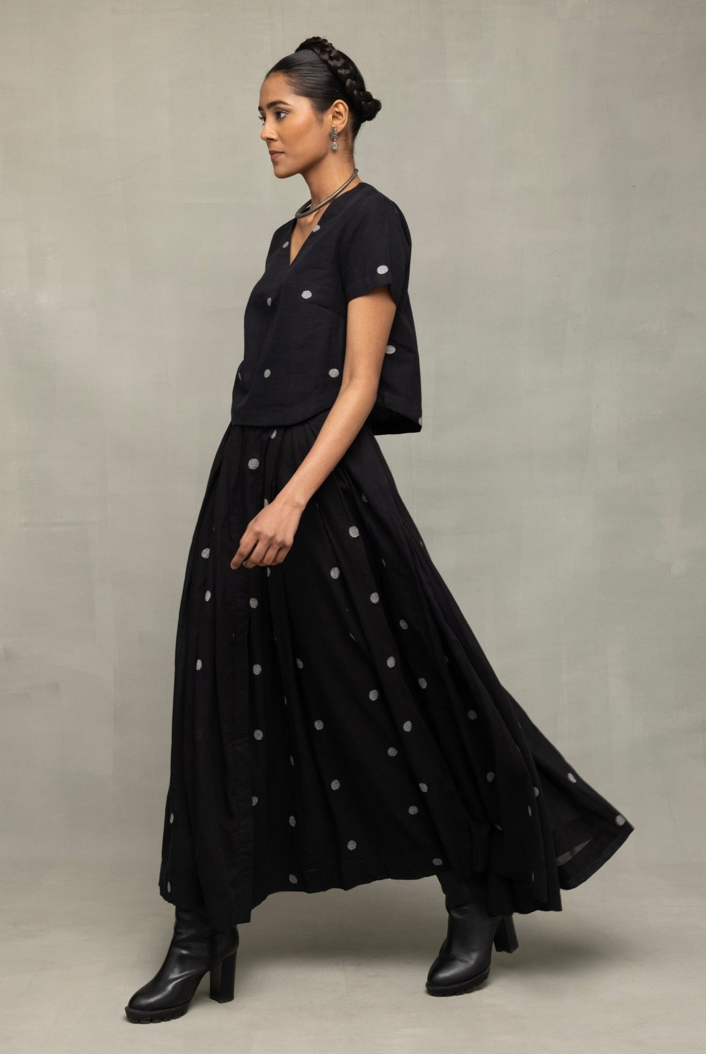 Black Polka Jamdani Skord - CiceroniSkirt SetSutra Art of Clothing
