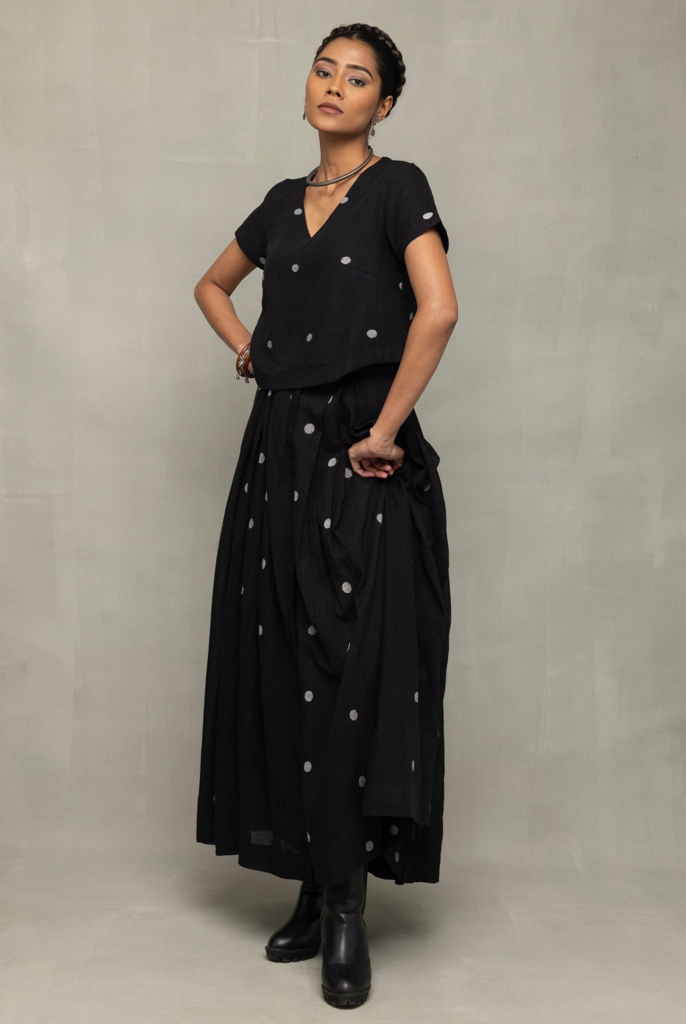 Black Polka Jamdani Skord - CiceroniSkirt SetSutra Art of Clothing