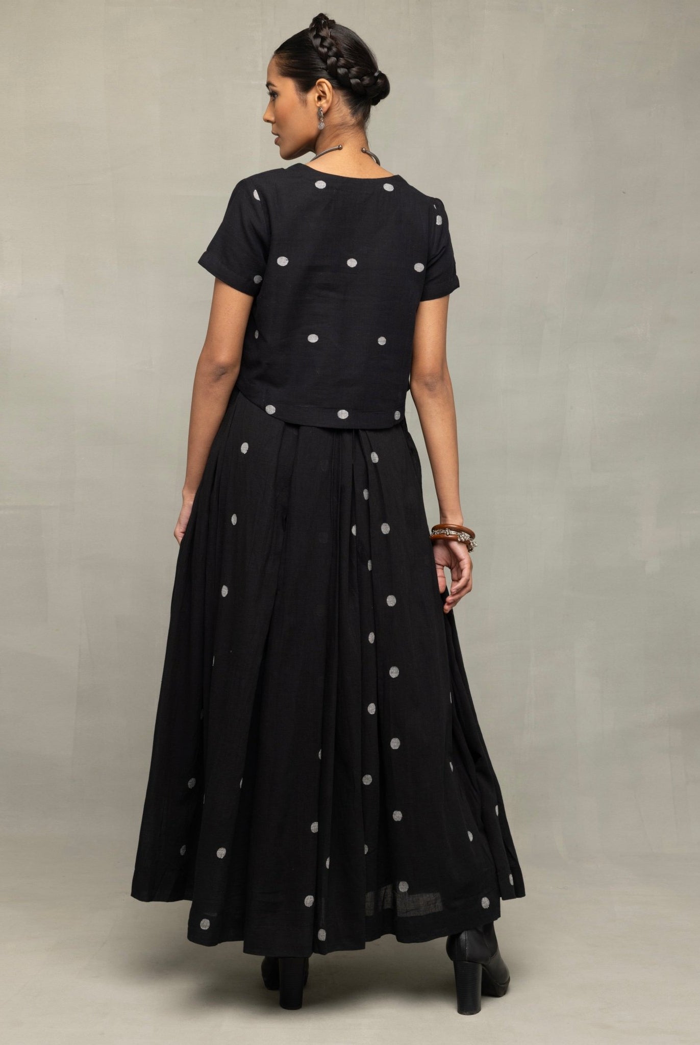 Black Polka Jamdani Skord - CiceroniSkirt SetSutra Art of Clothing