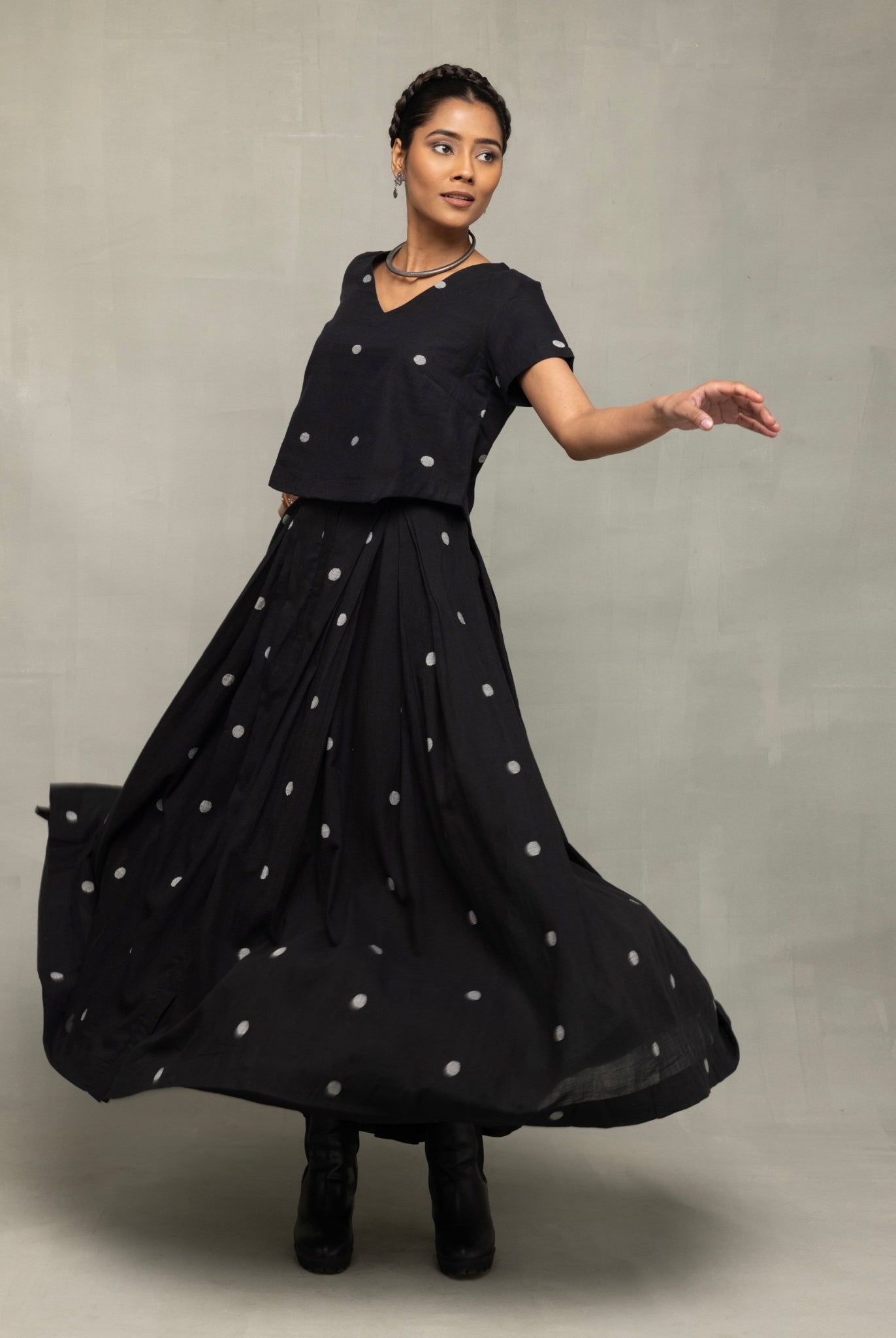 Black Polka Jamdani Skord - CiceroniSkirt SetSutra Art of Clothing