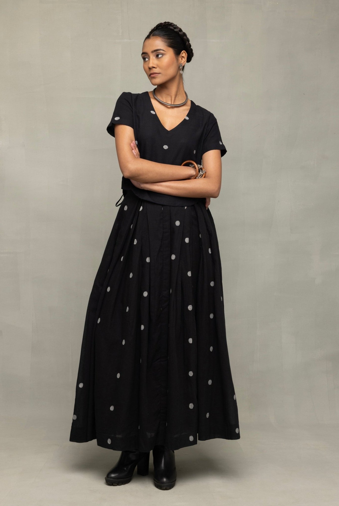 Black Polka Jamdani Skord - CiceroniSkirt SetSutra Art of Clothing