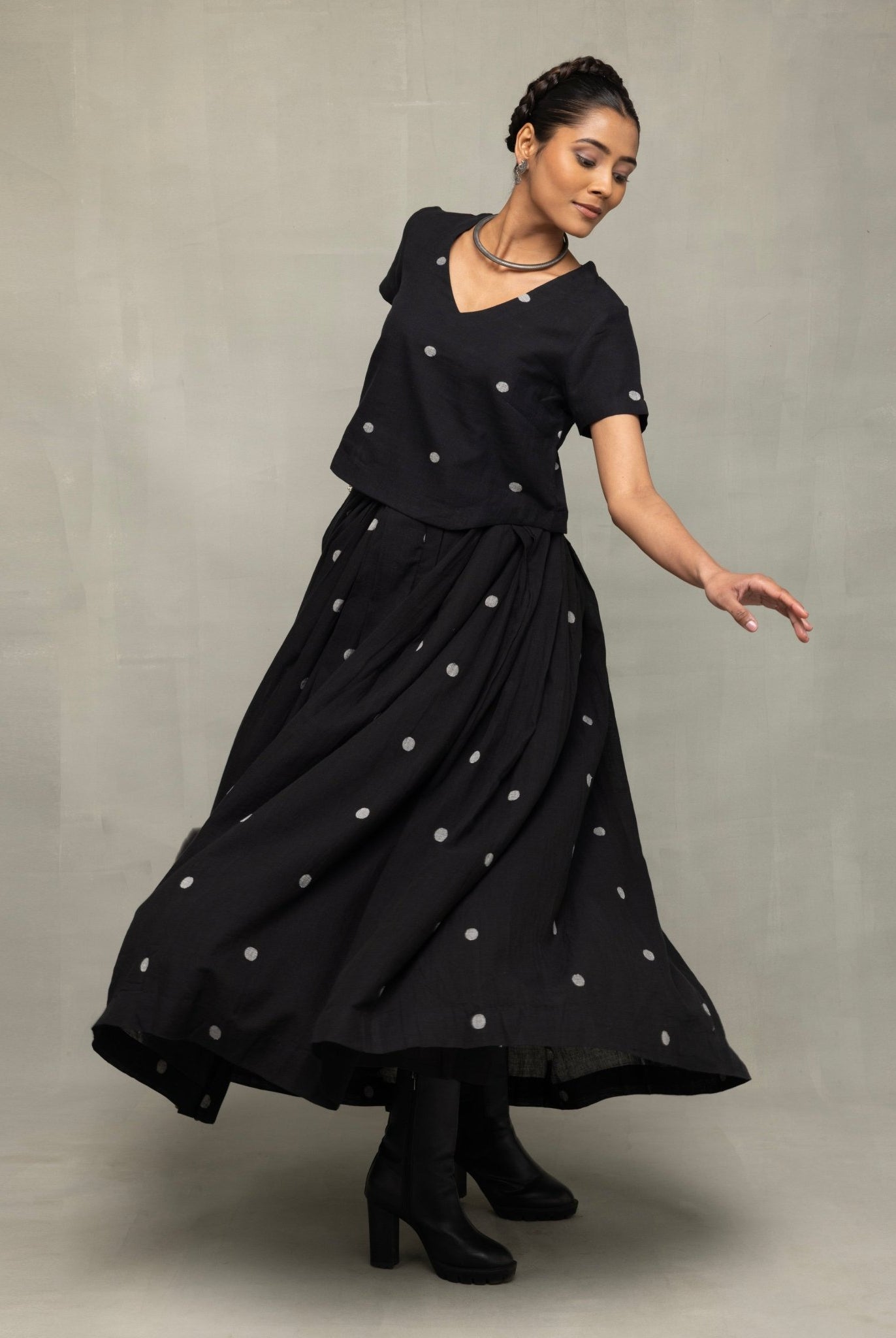 Black Polka Jamdani Skord - CiceroniSkirt SetSutra Art of Clothing