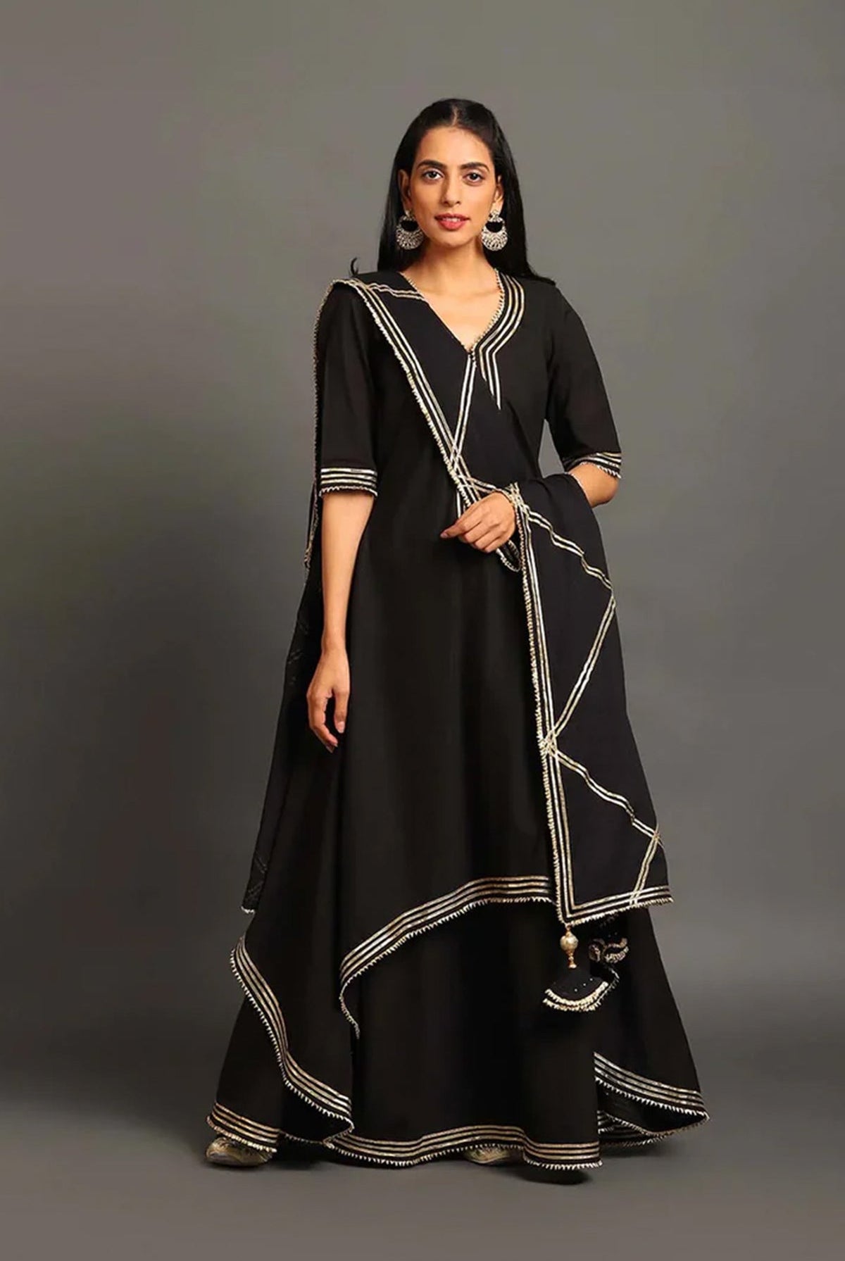 Black Saira Double Layered Dress - CiceroniDressesOmaana