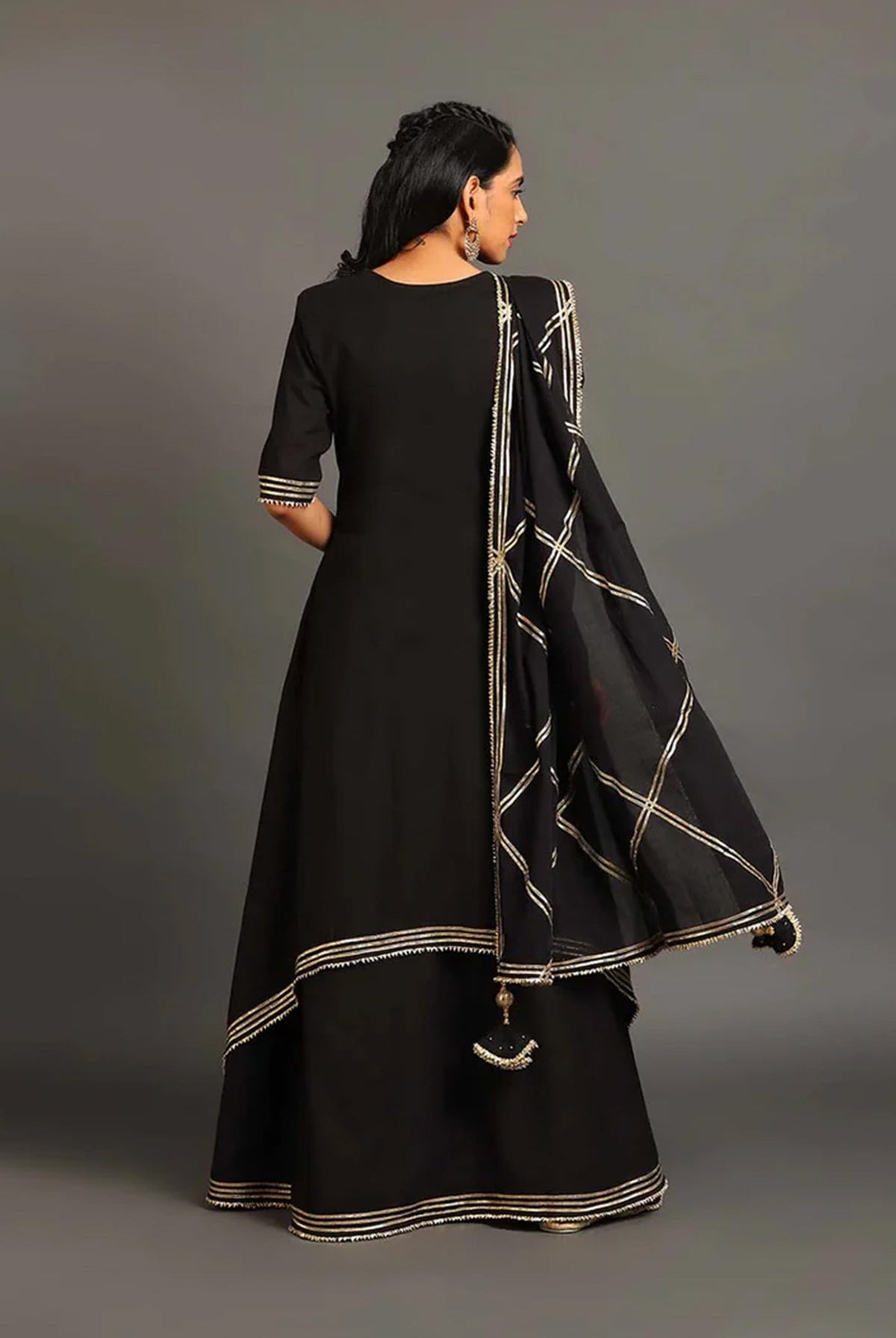 Black Saira Double Layered Dress - CiceroniDressesOmaana