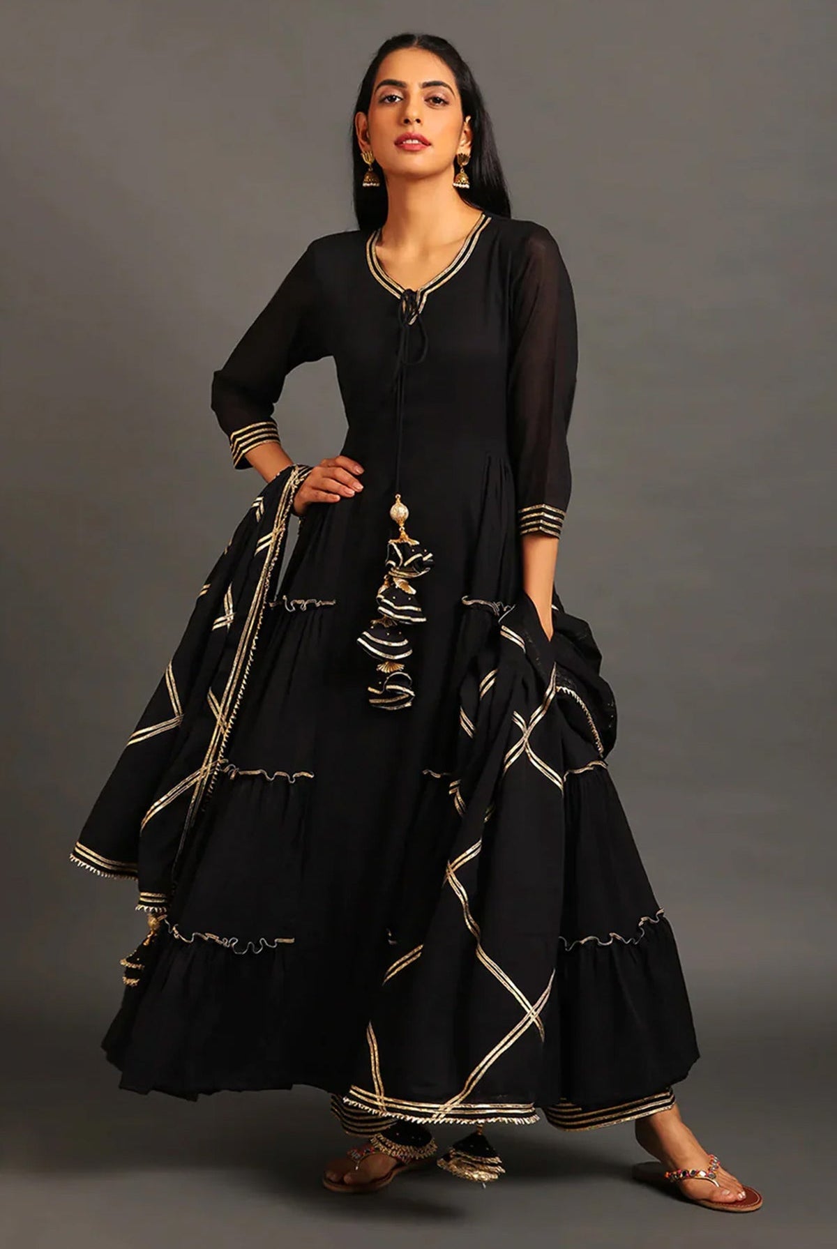 Black Zeenat Set - CiceroniKurta Set, Festive WearOmaana