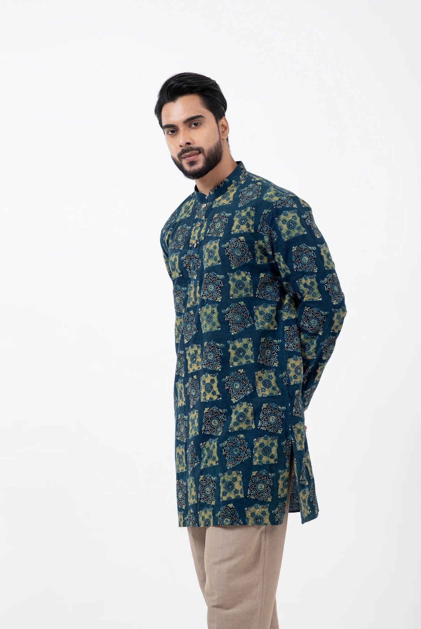 Block Printed Classic Half Seagreen Short Kurta - CiceroniKurta, Festive WearInkriti