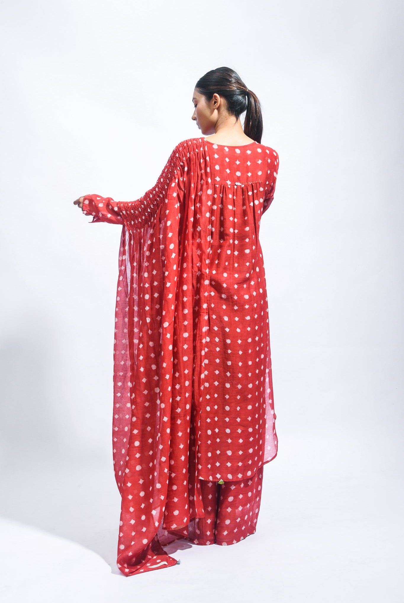 Block Printed Silk Kurta Set with Smocked Dupatta - CiceroniKurta Set, Everyday WearJayati Goenka