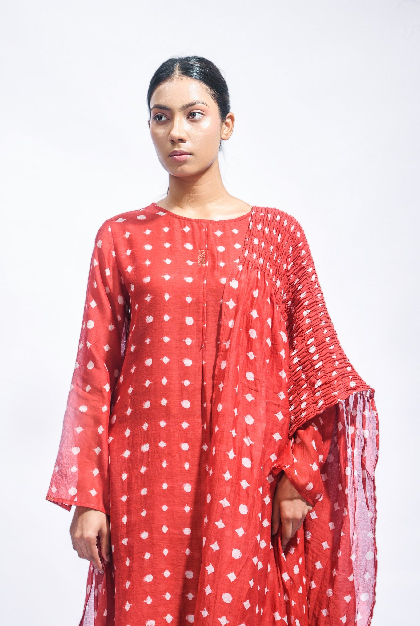Block Printed Silk Kurta Set with Smocked Dupatta - CiceroniKurta Set, Everyday WearJayati Goenka