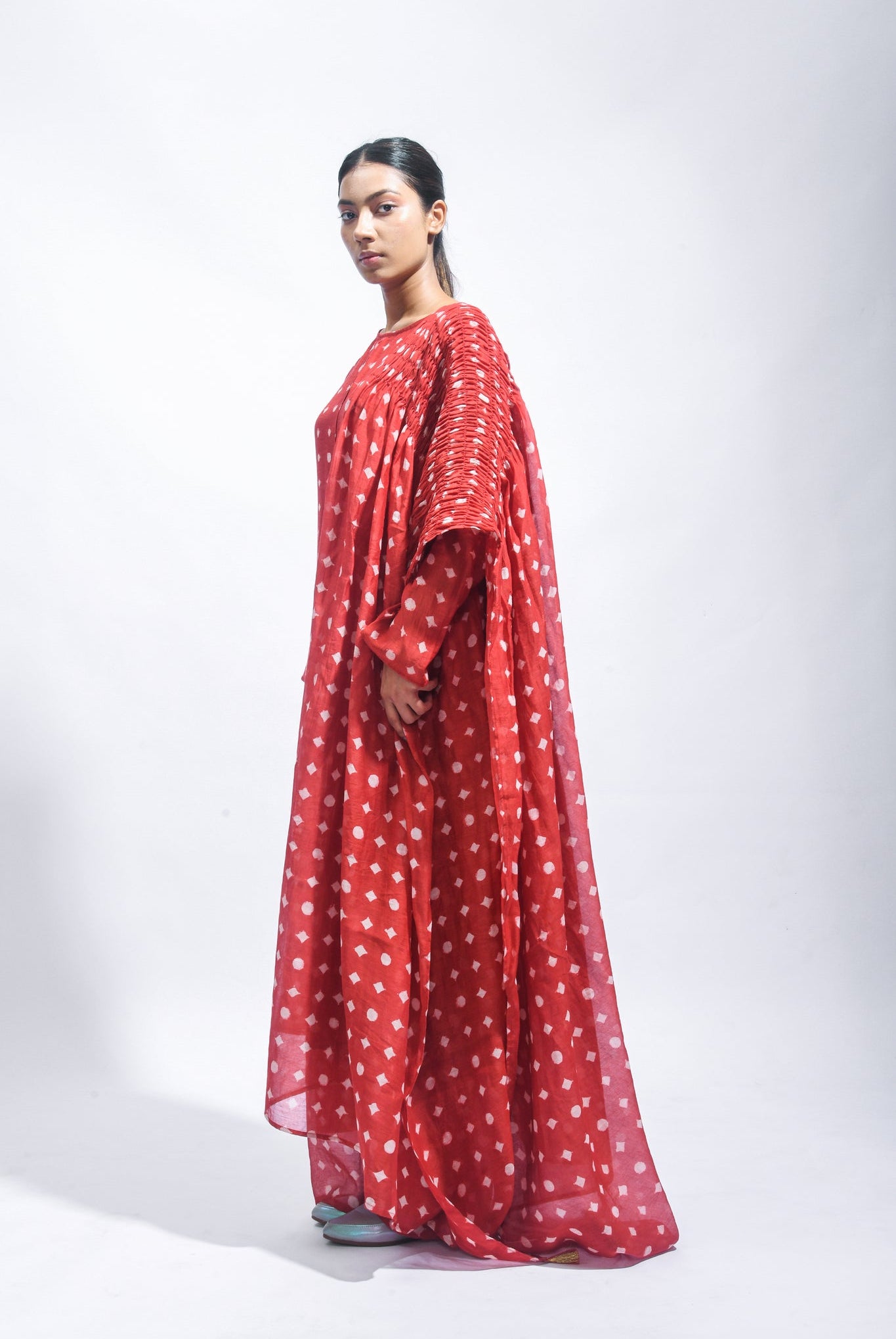 Block Printed Silk Kurta Set with Smocked Dupatta - CiceroniKurta Set, Everyday WearJayati Goenka