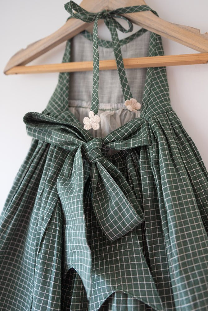 Bloom Handmade Green Checkered Halter Neck Girls Dress - CiceroniDressesLove The World Today