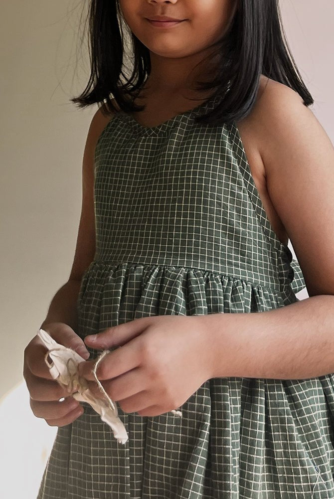 Bloom Handmade Green Checkered Halter Neck Girls Dress - CiceroniDressesLove The World Today
