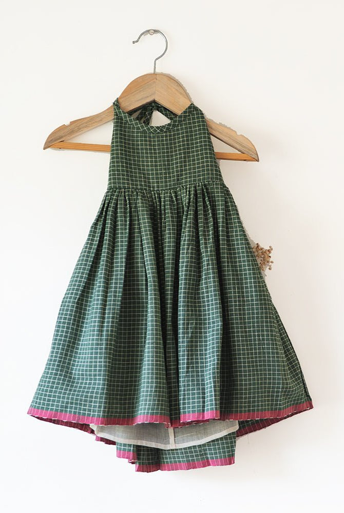 Bloom Handmade Green Checkered Halter Neck Girls Dress - CiceroniDressesLove The World Today