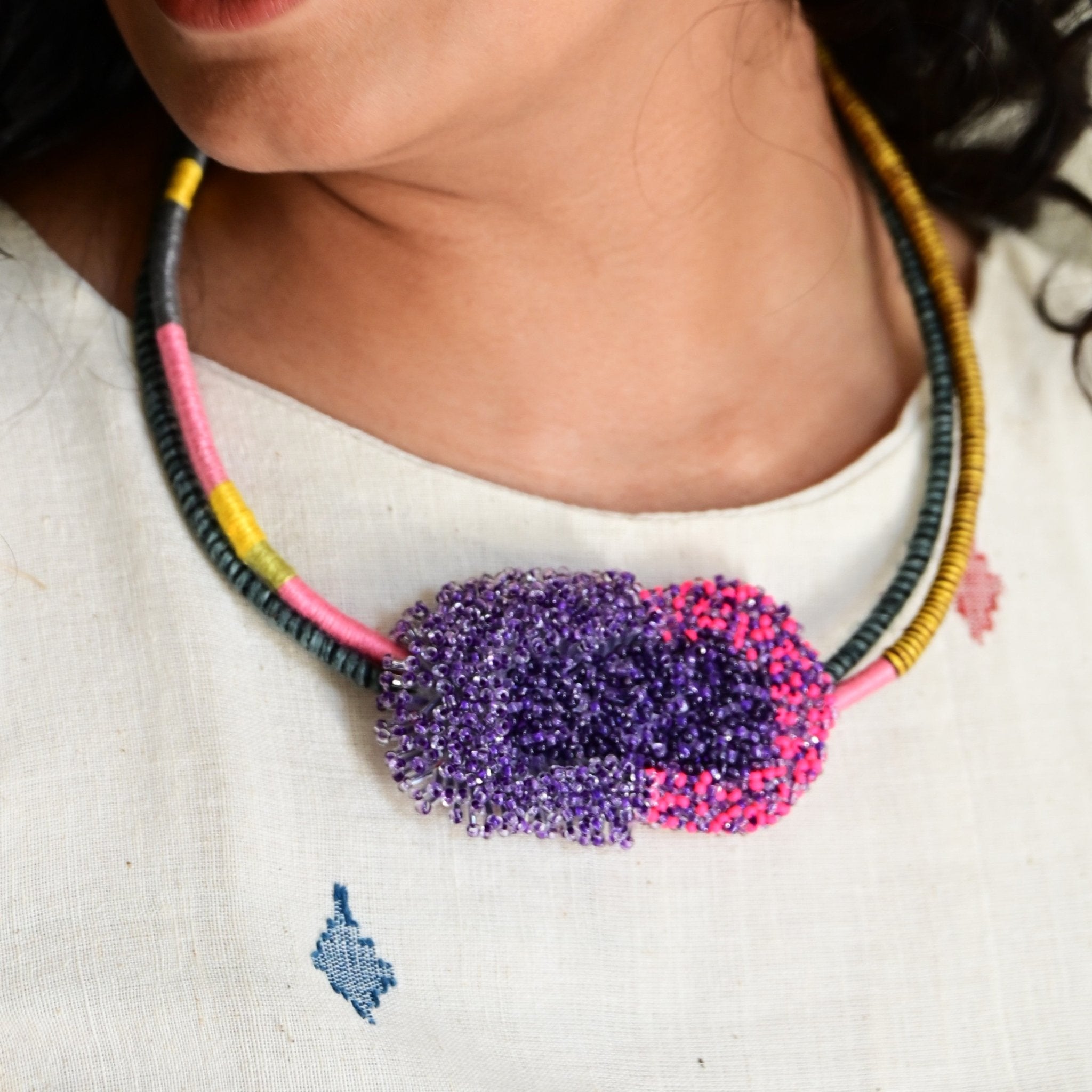 Bloom Sculpture Neckpiece - Pink - CiceroniNeckpieceBandish