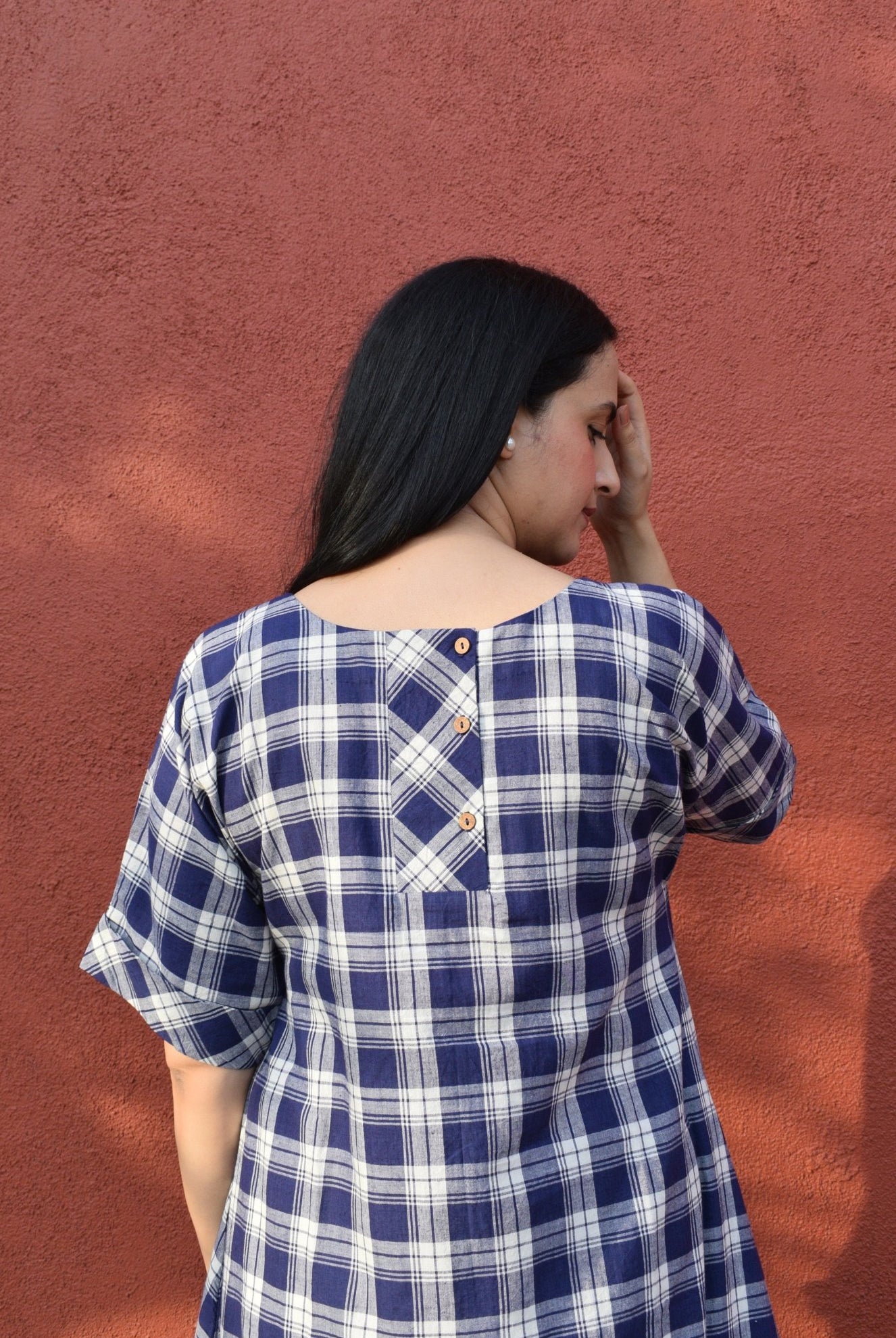 Blue and White Checks Kurta Set in handwoven checks and White Pyjama - CiceroniKurta Set, Everyday WearHouse of Moxa