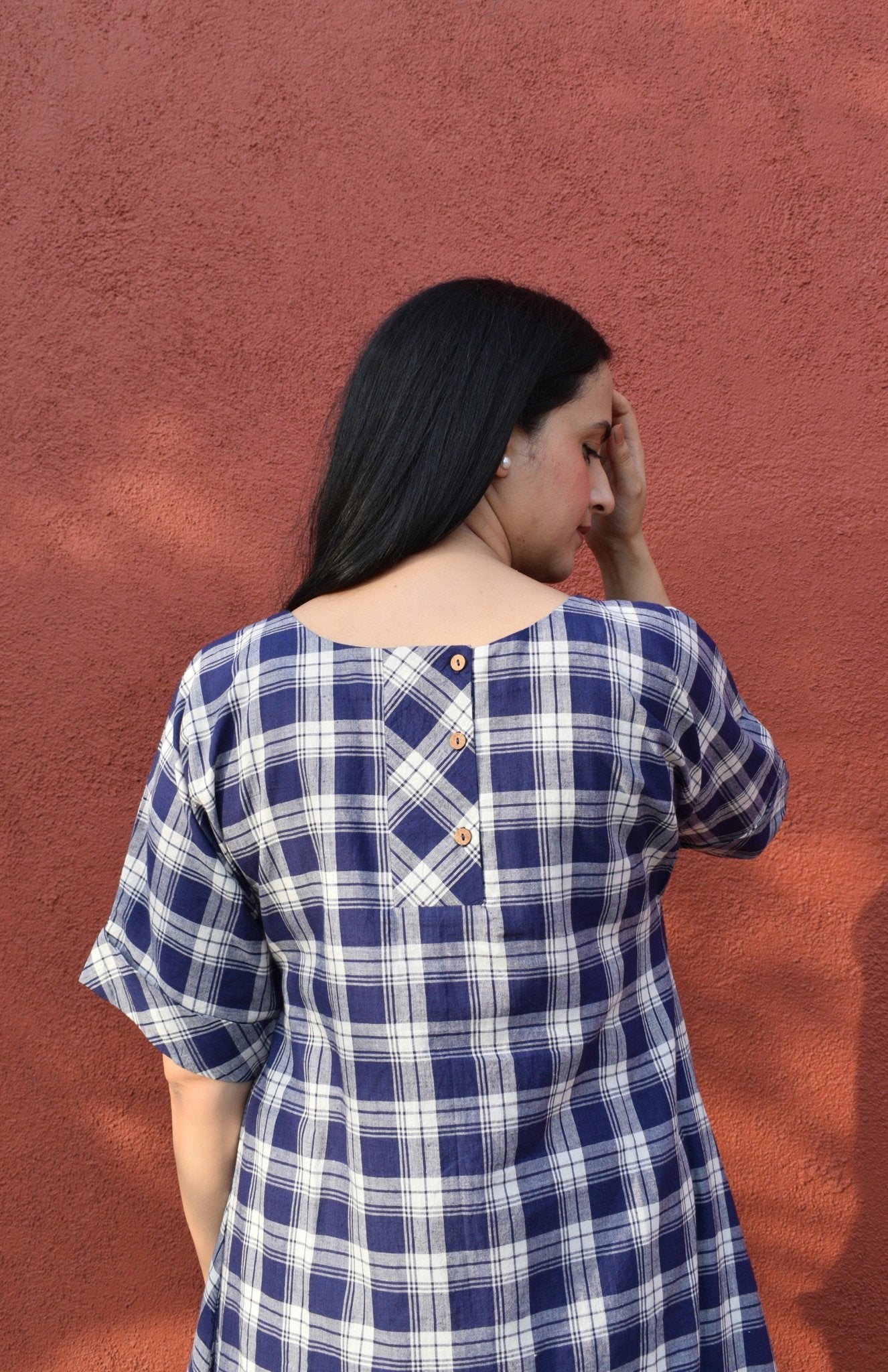Blue and White Checks Kurta Set in handwoven checks and White Pyjama - CiceroniKurta Set, Everyday WearHouse of Moxa