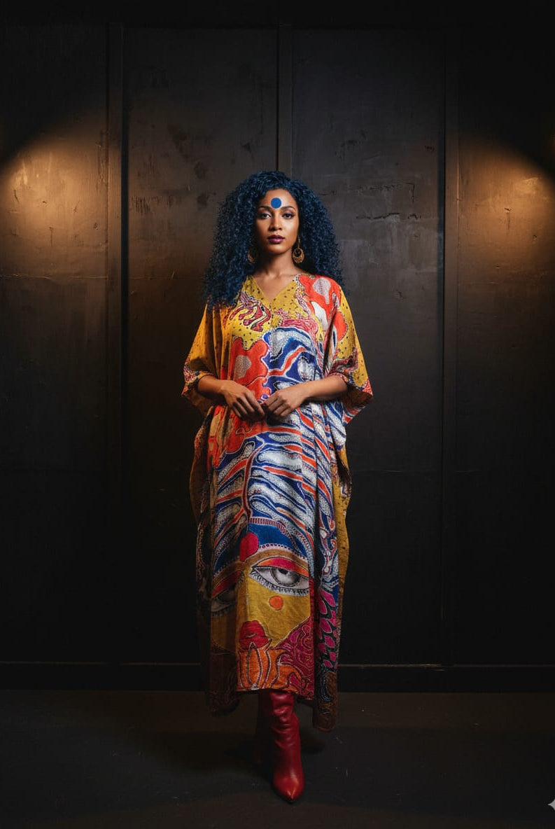 Blue - Blessed Durga Kaftan - CiceroniKaftanRed Lotus Stories