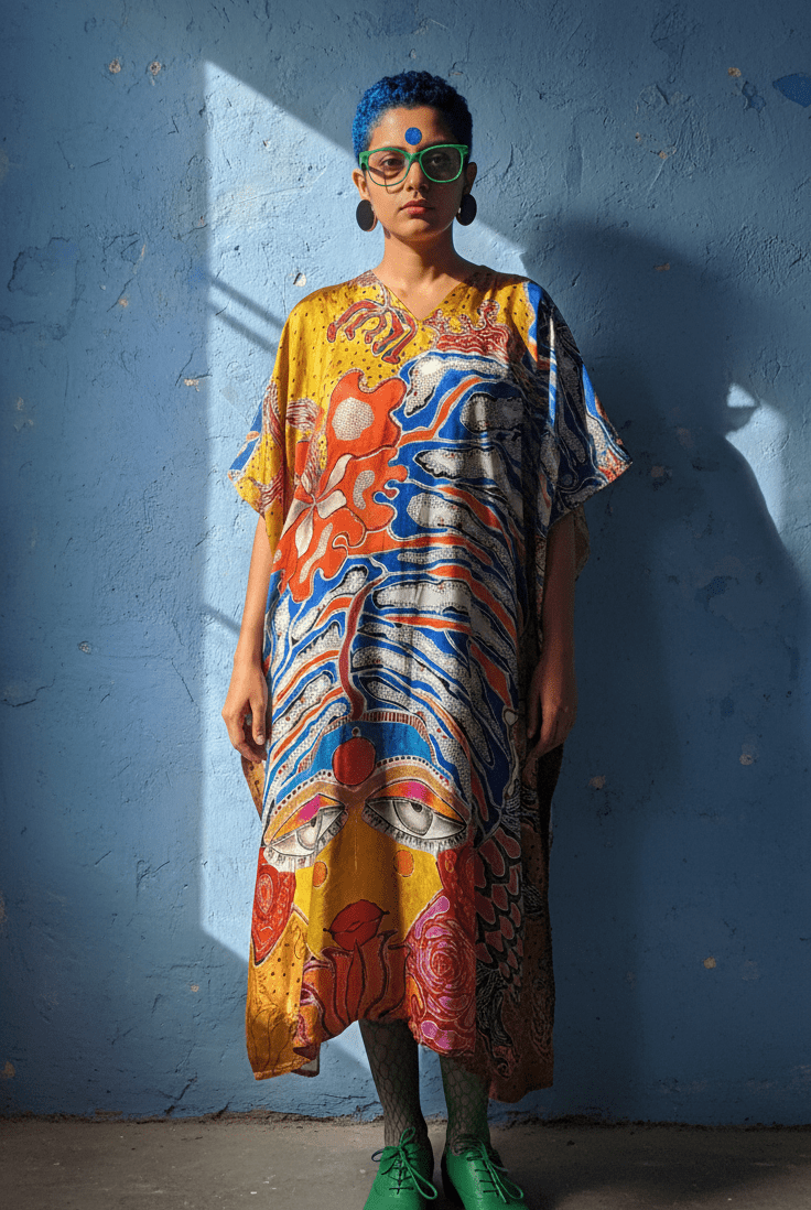 Blue - Blessed Durga Kaftan - CiceroniKaftanRed Lotus Stories