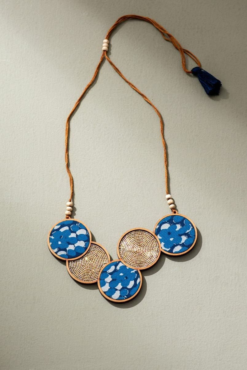 Blue Connected Circle Necklace - CiceroniNecklaceWhe by Abira