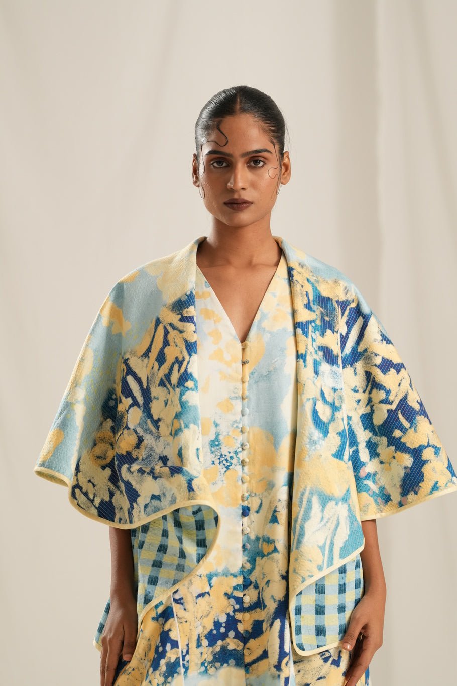 Blue Floral Reversible Cape - CiceroniJacketsTil