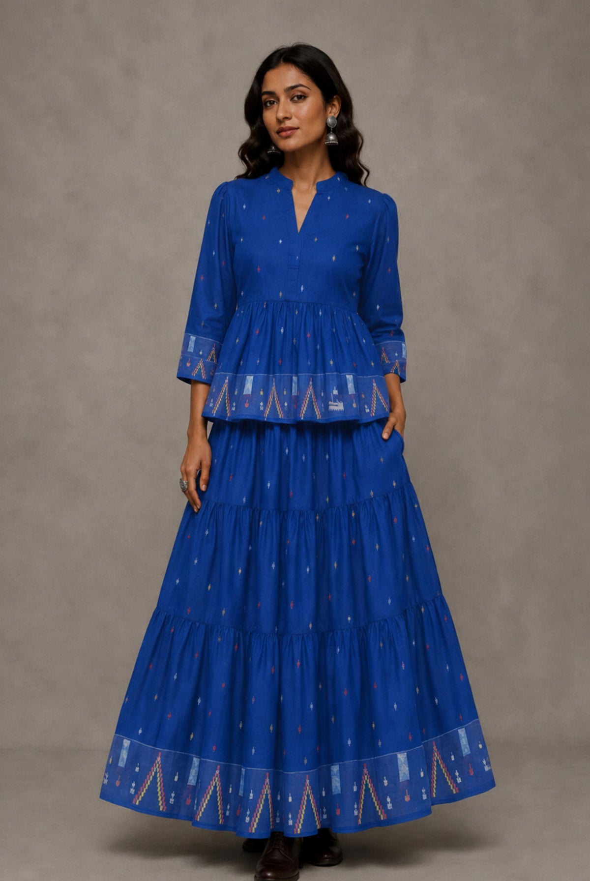 Blue Jamdani Handwoven Pure Cotton Skord Set - CiceroniSkirt SetSutra Art of Clothing