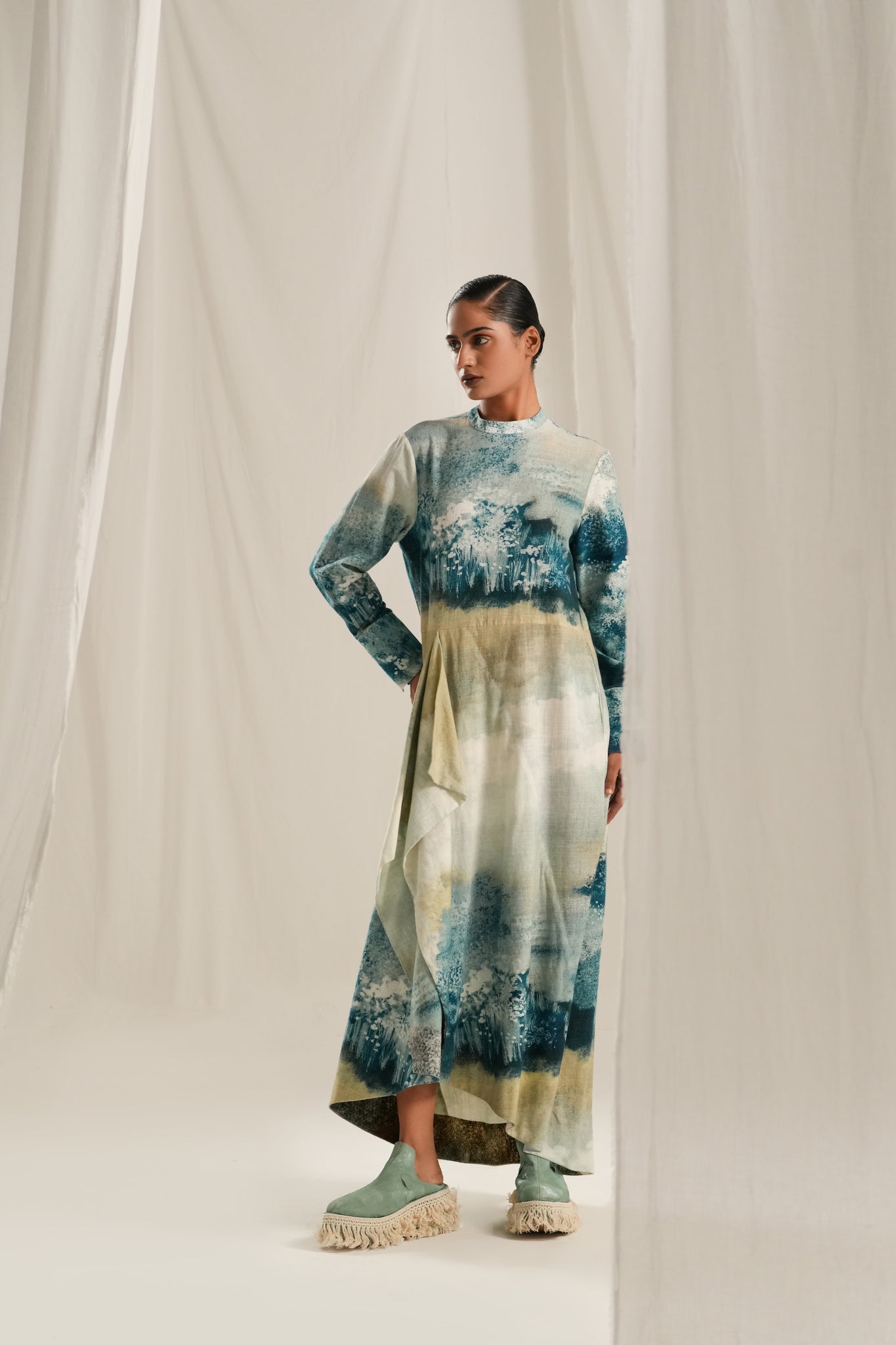 Blue Monet Drape Dress - CiceroniDressesTil