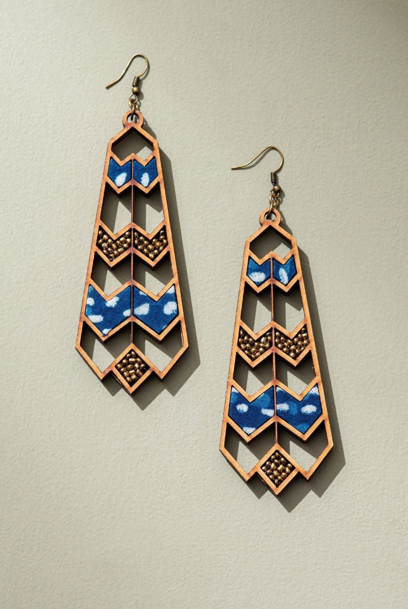 Blue Wave Pattern Earrings - CiceroniEarringsWhe by Abira