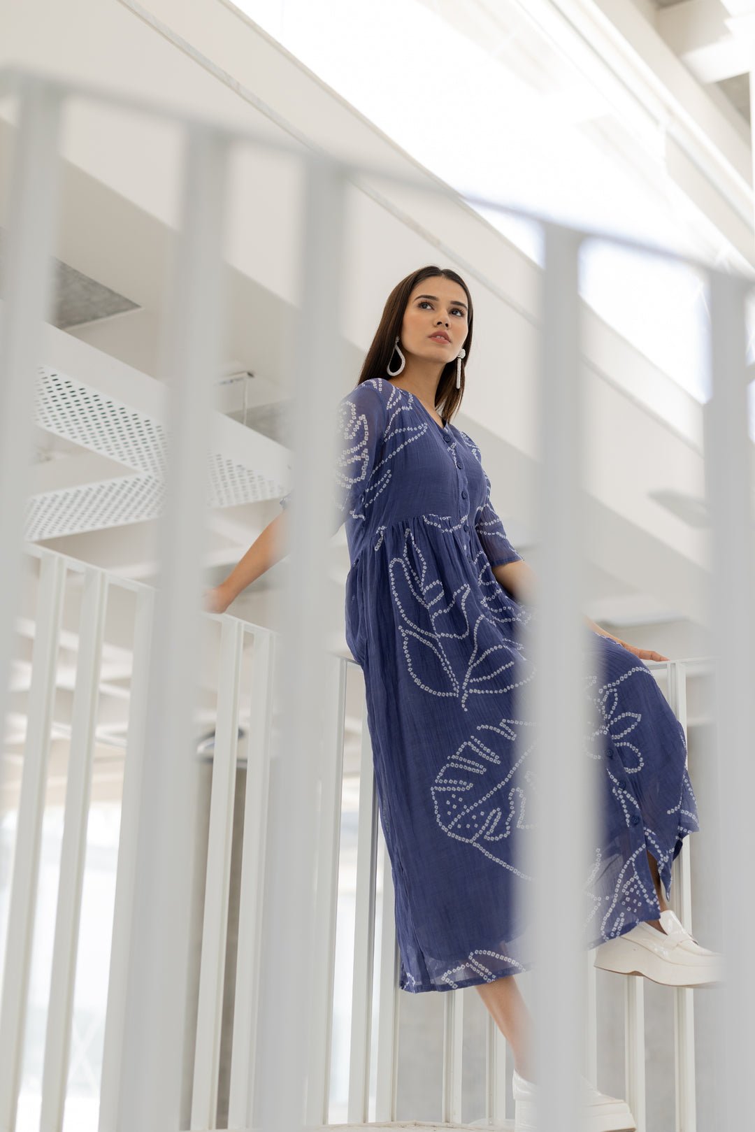 Blue Wildflower Bandhej Dress - CiceroniDressesSilai Studio