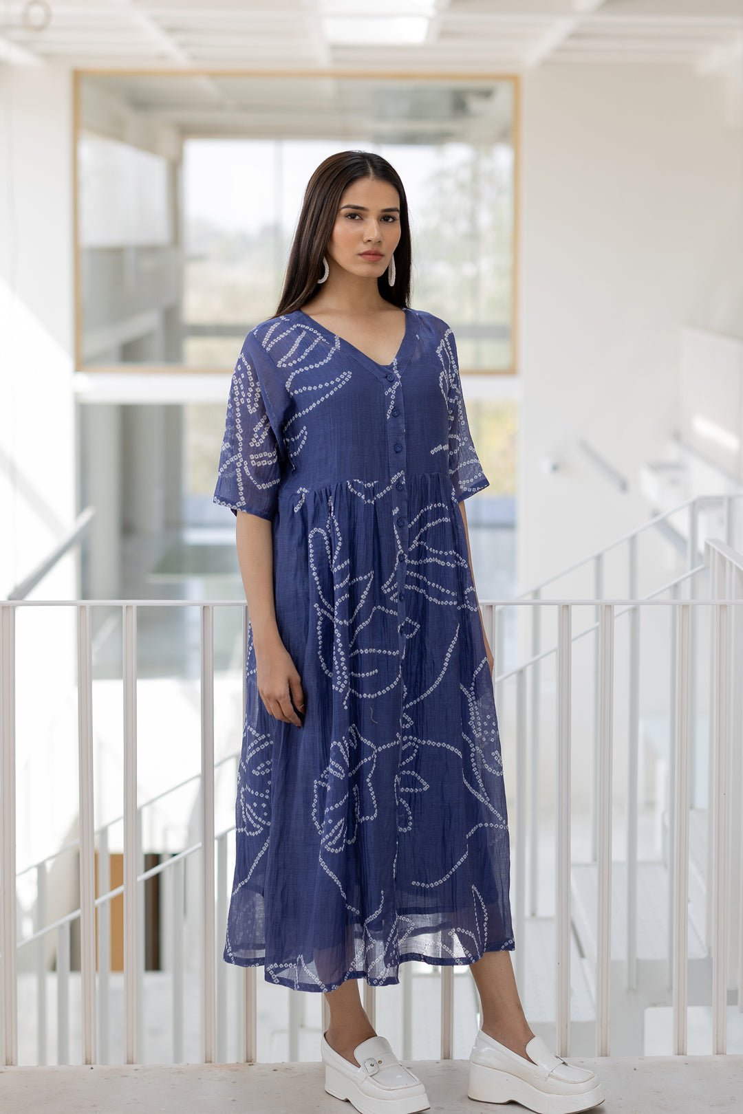 Blue Wildflower Bandhej Dress - CiceroniDressesSilai Studio