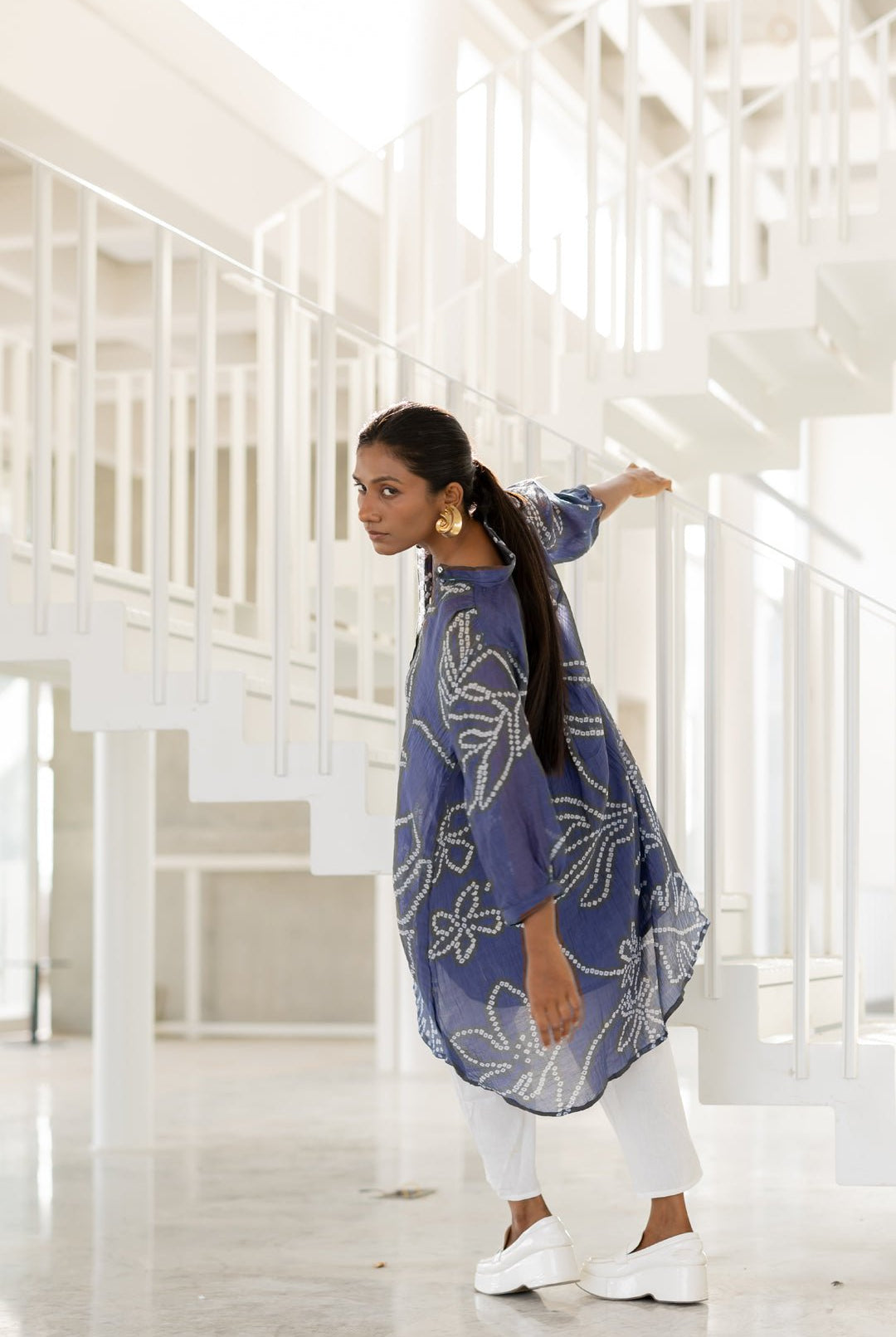 Blue Wildflower Bandhej Tunic Set - CiceroniKurta Set, Everyday WearSilai Studio