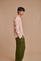 Blush Linen Men's Band Collar Shirt - Slim Fit - CiceroniShirtSaphed