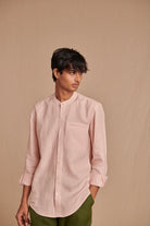 Blush Linen Men's Band Collar Shirt - Slim Fit - CiceroniShirtSaphed