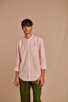Blush Linen Men's Band Collar Shirt - Slim Fit - CiceroniShirtSaphed