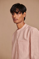 Blush Linen Men's Band Collar Shirt - Slim Fit - CiceroniShirtSaphed