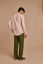 Blush Linen Men's Band Collar Shirt - Slim Fit - CiceroniShirtSaphed
