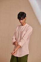 Blush Linen Men's Band Collar Shirt - Slim Fit - CiceroniShirtSaphed