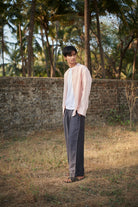 Blush Linen Men's Band Collar Shirt - CiceroniShirtSaphed