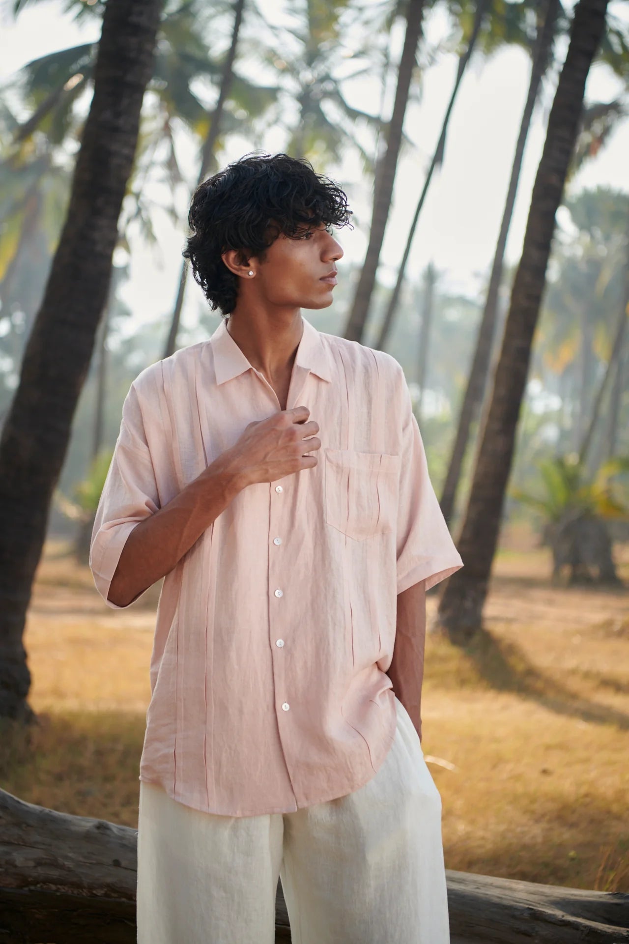 Blush Linen Men's Pleated Camp Collar Shirt - CiceroniMen ShirtsSaphed