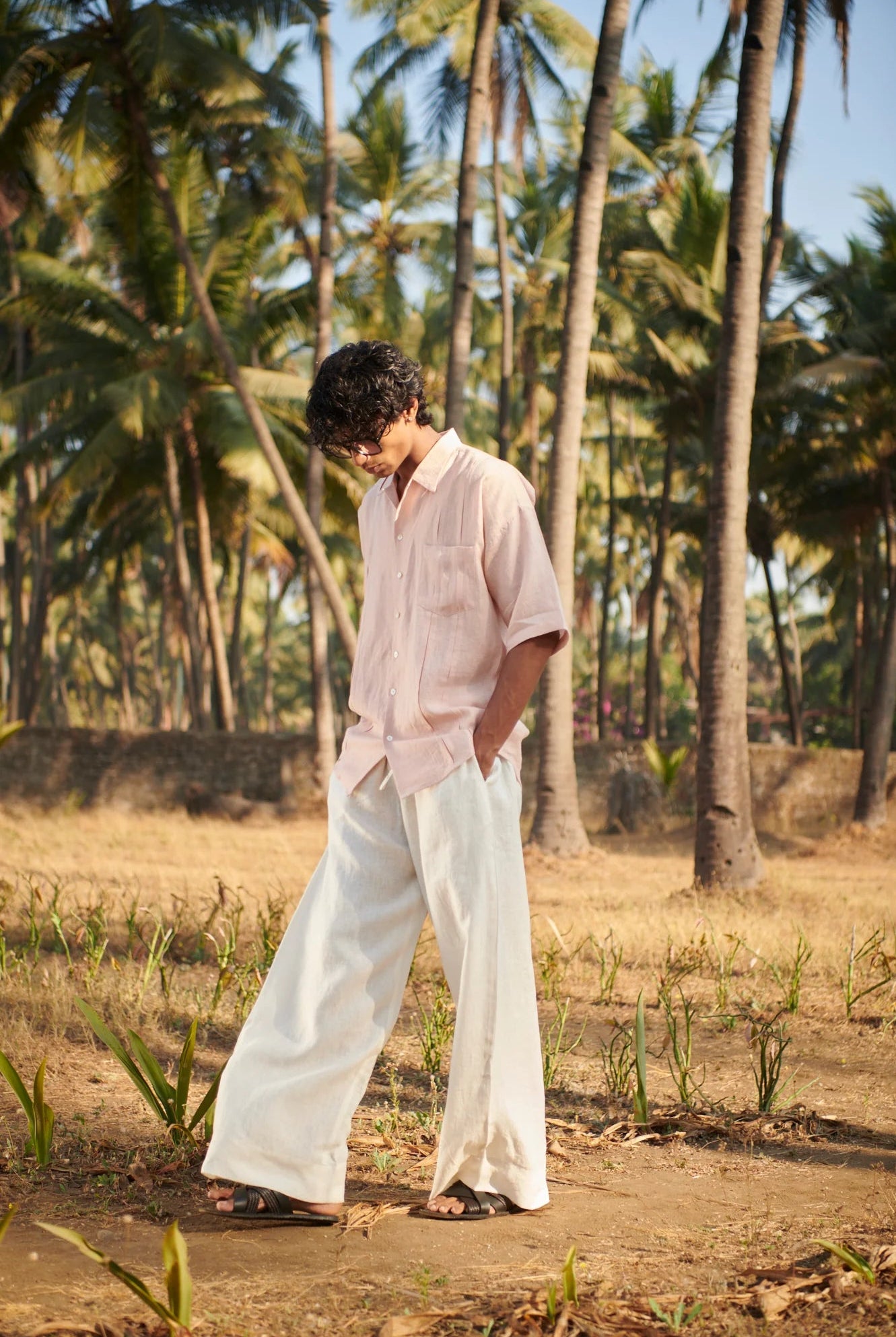 Blush Linen Men's Pleated Camp Collar Shirt - CiceronishirSaphed