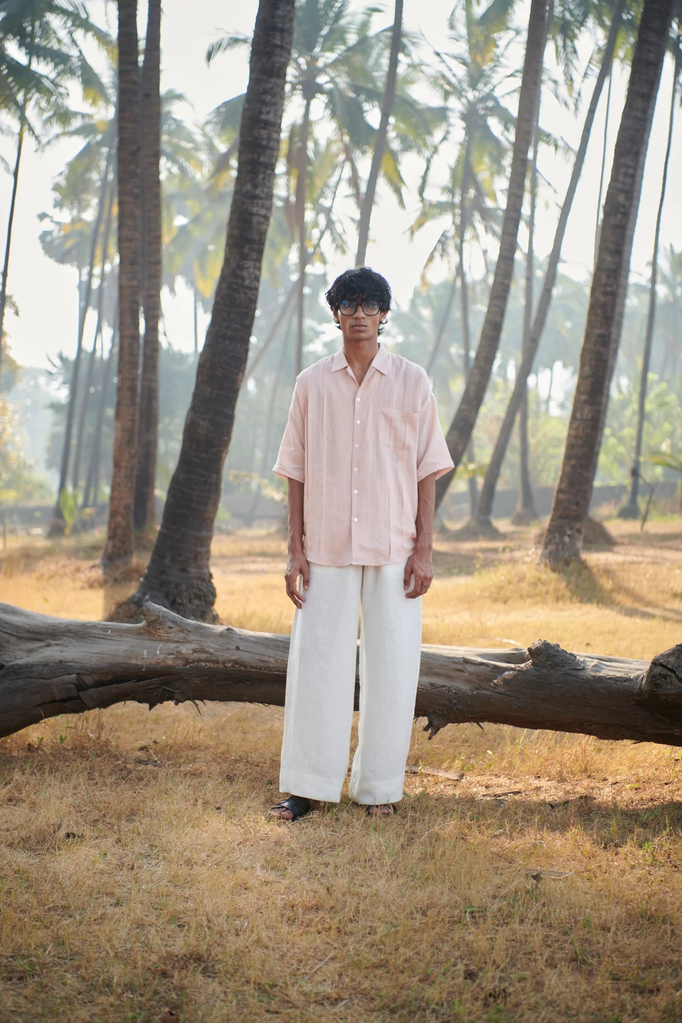 Blush Linen Men's Pleated Camp Collar Shirt - CiceronishirSaphed